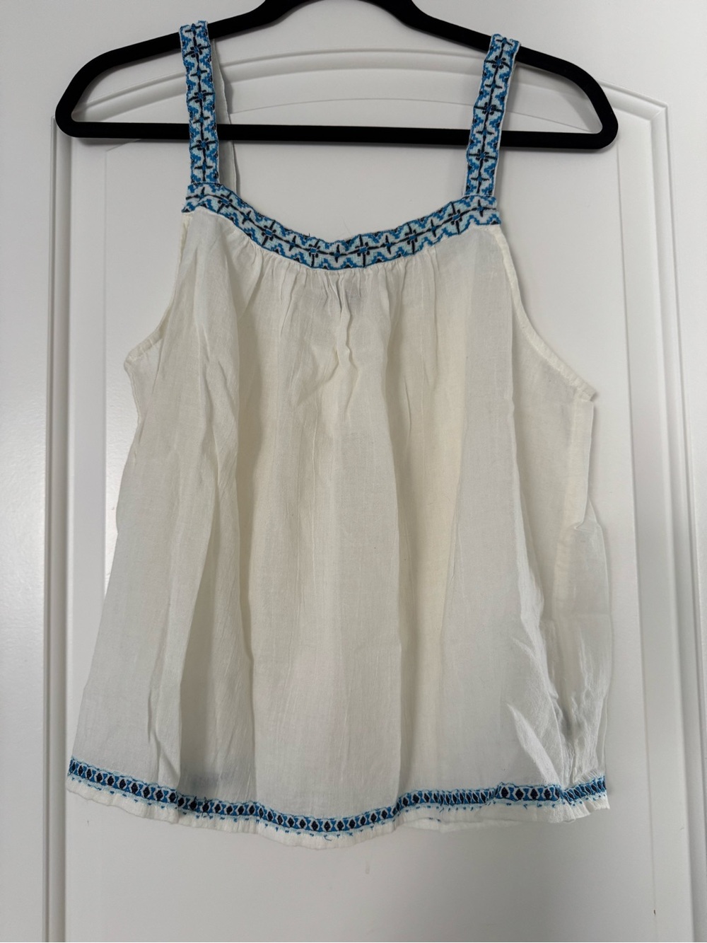 aerie Cream Camisole with Blue Embroidered Trim